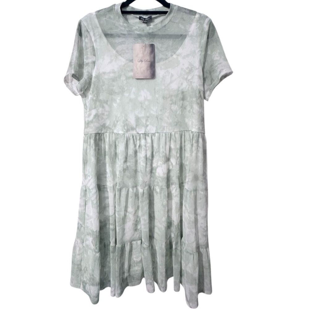 Lily Rose Fully Lined Mint & White Tie Dye Asymmetrical Dress NEW!